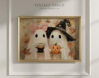 Cottagecore Ghost Couple Print: Halloween Coffee Bar Decor (Printable Digital Download)