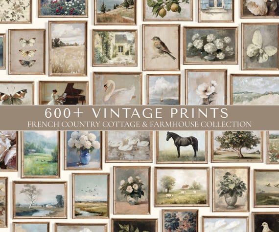 600+ French Country Cottage Gallery Wall Prints - Vintage Cottagecore Decor, Light Academia Farmhouse Bundle