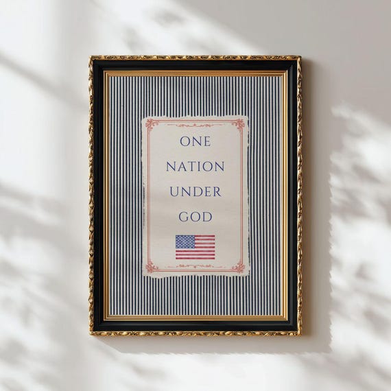 Patriotic Christian One Nation Under God Print - American Heritage Decor, Rustic Independence Day Art
