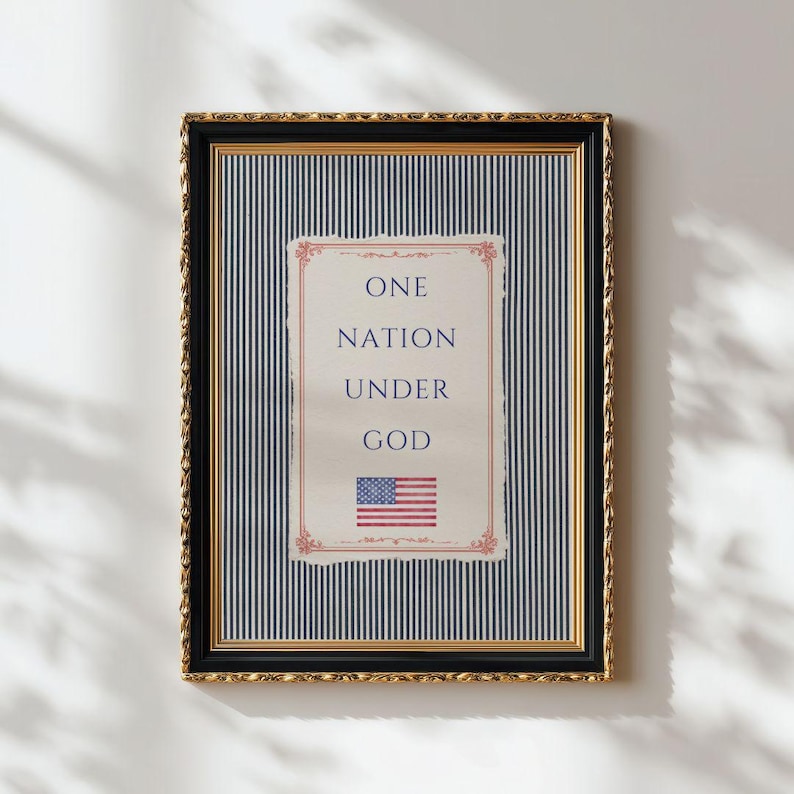 Patriotic Christian One Nation Under God Print - American Heritage Decor, Rustic Independence Day Art