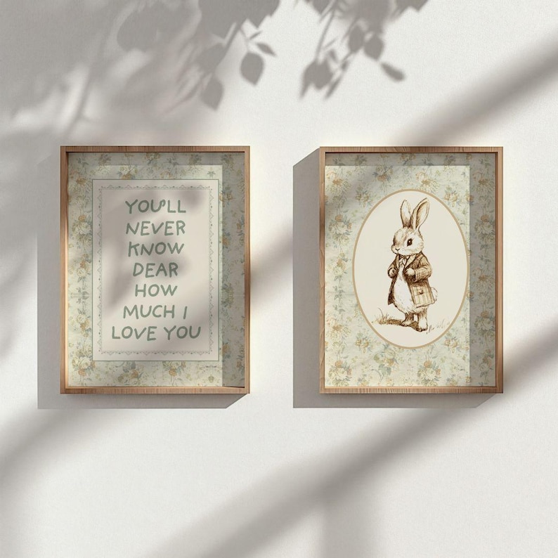 Vintage Storybook Nursery Gallery Wall Set of 5, Sage Green Kids Playroom Decor, Neutral Woodland Animal Nursery Prints, Cottagecore Nursery