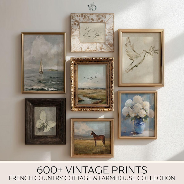 600+ French Country Gallery Wall Art Set - Vintage Farmhouse Prints, Nancy Meyers Style Decor