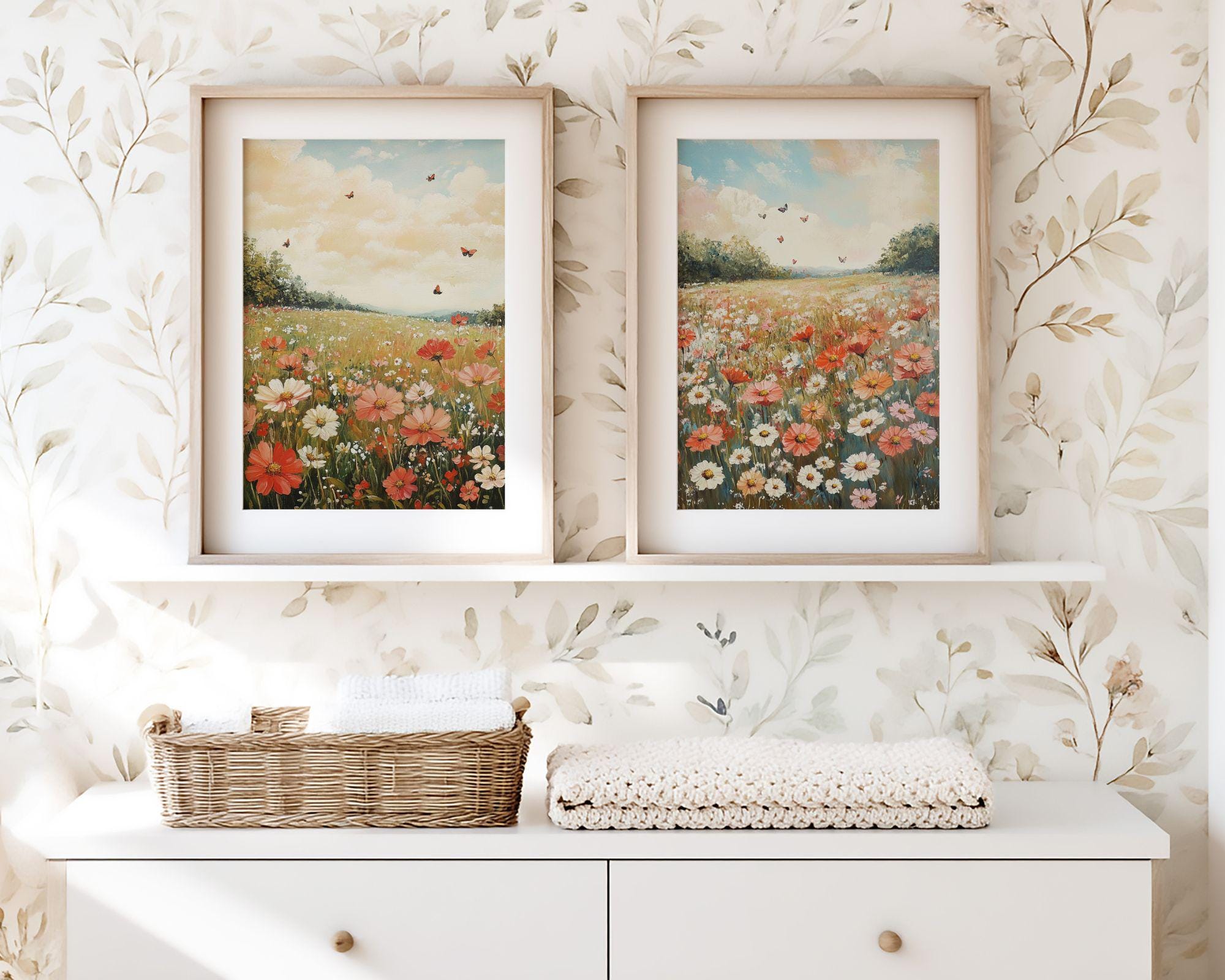 Cottagecore Wildflower Field Art Print Set – French Country Landscape ...
