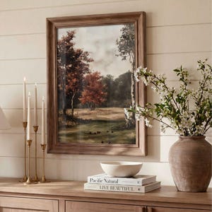 Apple Orchard Fall Landscape Print - Vintage Farmhouse Autumn Wall Art, Cottagecore Harvest Printable