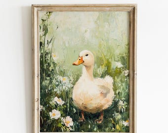 Vintage eendjeprint: Cottagecore Farmhouse-muurkunst (digitale download)