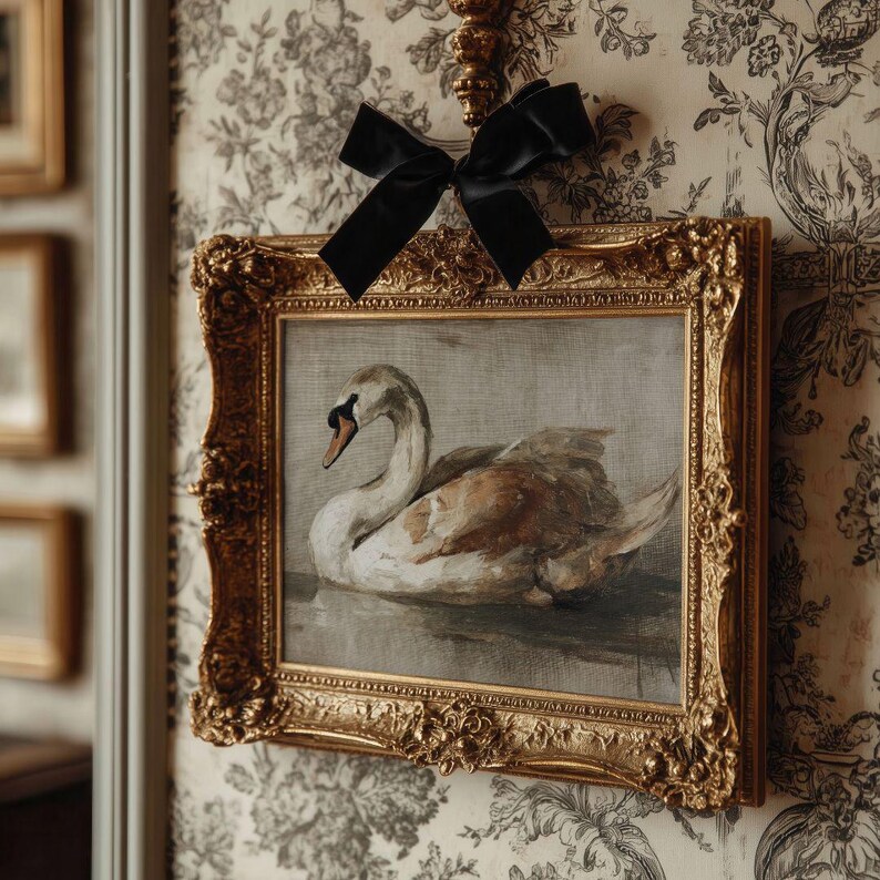 Vintage Swan Print -  Rustic French Country Fall Farmhouse Printable, Cottagecore Autumn Classic Bird Art