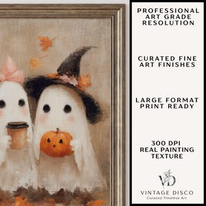 Cottagecore Ghost Couple Coffee Print - Whimsical Spooky Halloween Decor, Kids Ghosts Fall Printable Art image 4