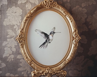 Hummingbird Sketch Art Print – Light Academia Cottagecore Wall Decor, Nancy Meyers Aesthetic, Neutral French Country Digital Download Bird