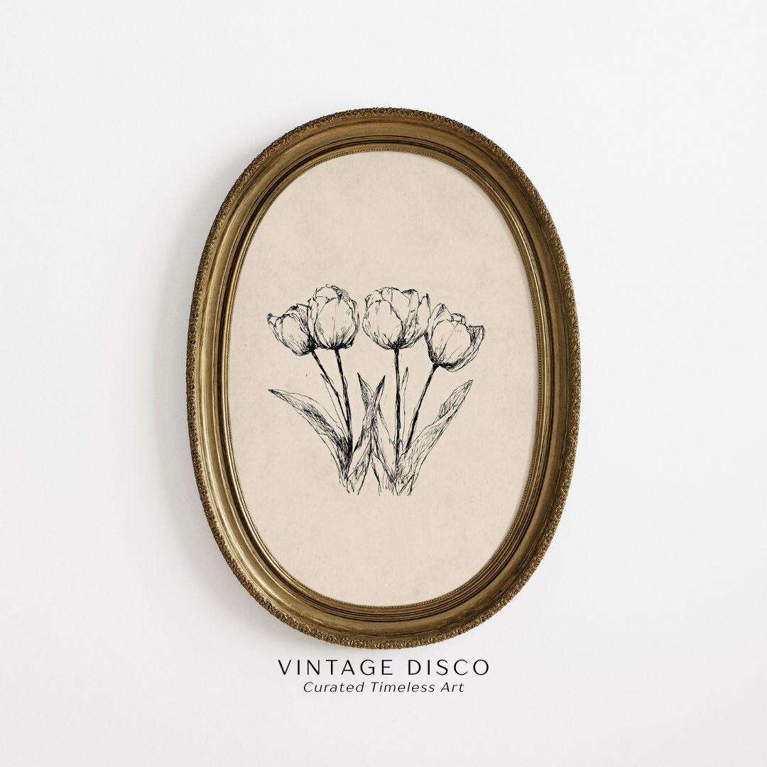 Vintage Tulip Sketch Print - French Country Botanical Art, Cottage ...