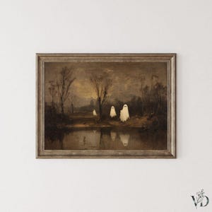 Vintage Halloween Ghost Print - Moody Cottagecore Halloween Wall Art, Rustic Spooky Fall Printable
