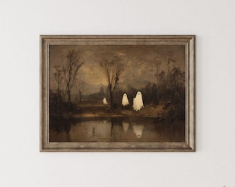Vintage Halloween Ghost Print - Moody Cottagecore Halloween Wall Art, Rustic Spooky Fall Printable