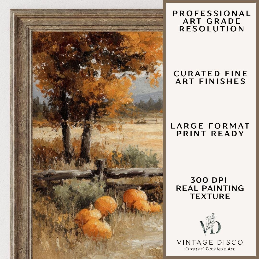 Vintage Pumpkin Patch Landscape Fall Wall Art Printable - Rustic ...