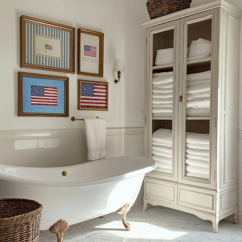 4th of July Gallery Wall Set - Independence Day Prints, Coastal Grandmillenial Patriotic Summer Art