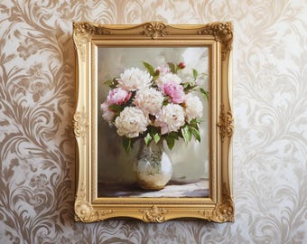 Vintage Floral Vase Painting: French Country Cottage Decor (Digital Download)