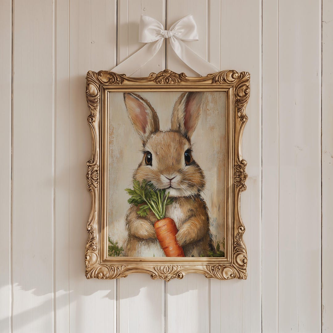 Cottagecore Easter Bunny Print: Vintage Rabbit Painting (digital ...