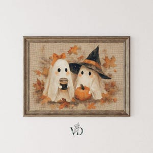 Cottagecore Ghost Coffee Halloween Print - Kitschy Autumn Kitchen Printable, Spooky Season Party Decor