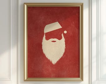 Retro Santa Print - Vintage Christmas Decor, Minimalist Mid Century Modern Holiday Wall Art Printable