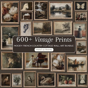 Plus de 600 impressions murales vintage Moody Gallery - oeuvre d'art murale rustique, déco Cottagecore Académie sombre