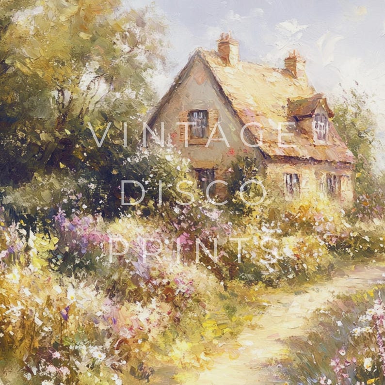 Printable Cottage Garden Wall Art, Spring Landscape Painting, Cottagecore Wall Art, Farmhouse Print, Digital Download Nancy Meyers Aesthetic