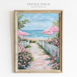 Pink Coastal Wildflower Print, Preppy Coquette Beach Print, Charleston Art Print, Girly Summer Beach Print, Beachy Dorm Decor, Bathroom Art