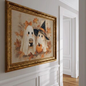 Cottagecore Ghost Coffee Halloween Print - Kitschy Autumn Kitchen Printable, Spooky Season Party Decor
