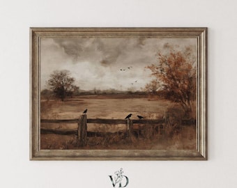 Stampa di paesaggio rurale autunnale - Atmosfera autunnale vintage e malinconica, stampa pastorale di campagna, calda arte cottagecore