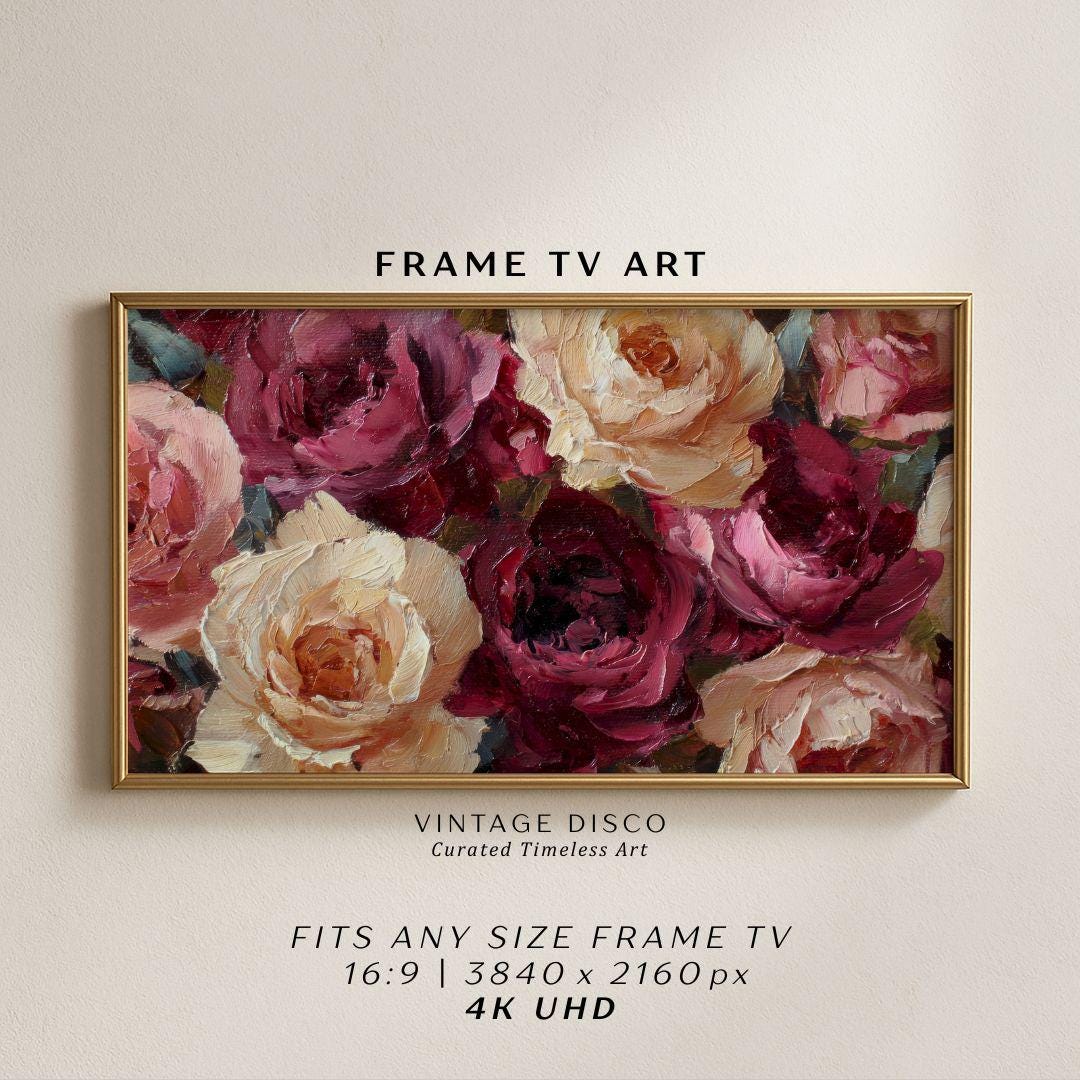 Spring Roses Frame Moody Roses Frame TV Art Painting - Cottage Farmhouse Valentine ...