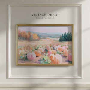 Pink Pumpkin Patch Wall Art - Pastel Fall Landscape Printable, Cottagecore Autumn Decor, Preppy Halloween Art, Cozy Seasonal Farmhouse Print