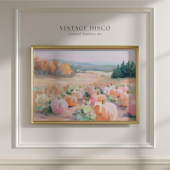 Pastel Pumpkin Patch Print: Pink Cottagecore Fall Decor (Printable Digital Download)