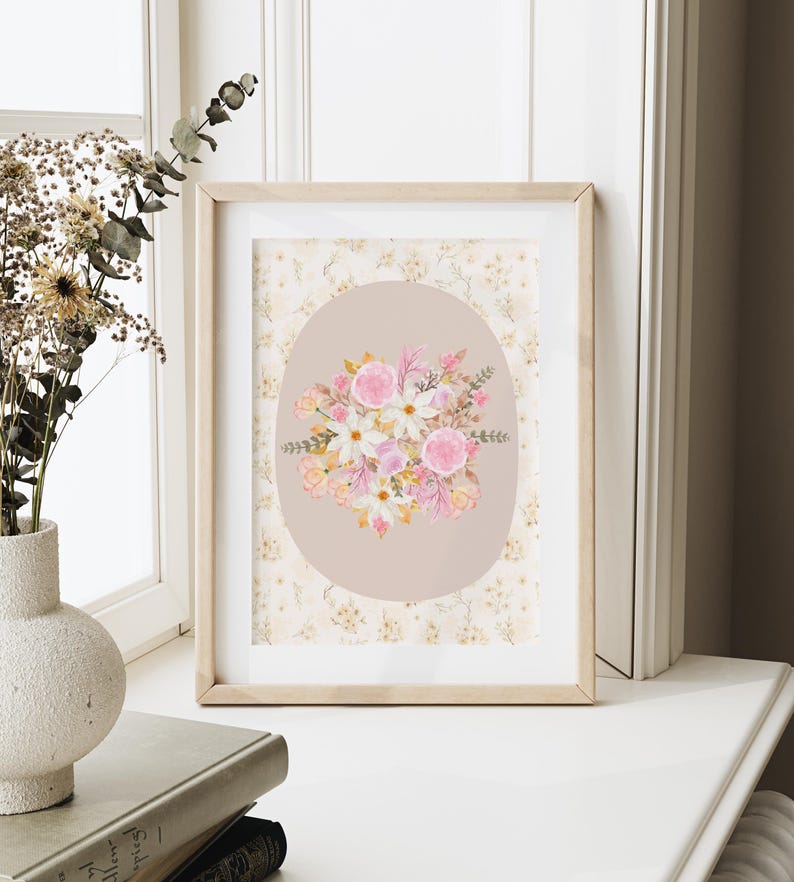 Vintage Floral Wall Print, Cottagecore Decor, Light Academia Printable Wall Art, Coquette Wall Art, Preppy Wall Art, Nursery & Kitchen Art