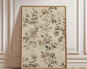 Impresión textil floral campestre francesa: arte mural botánico vintage, decoración rústica primaveral neutra
