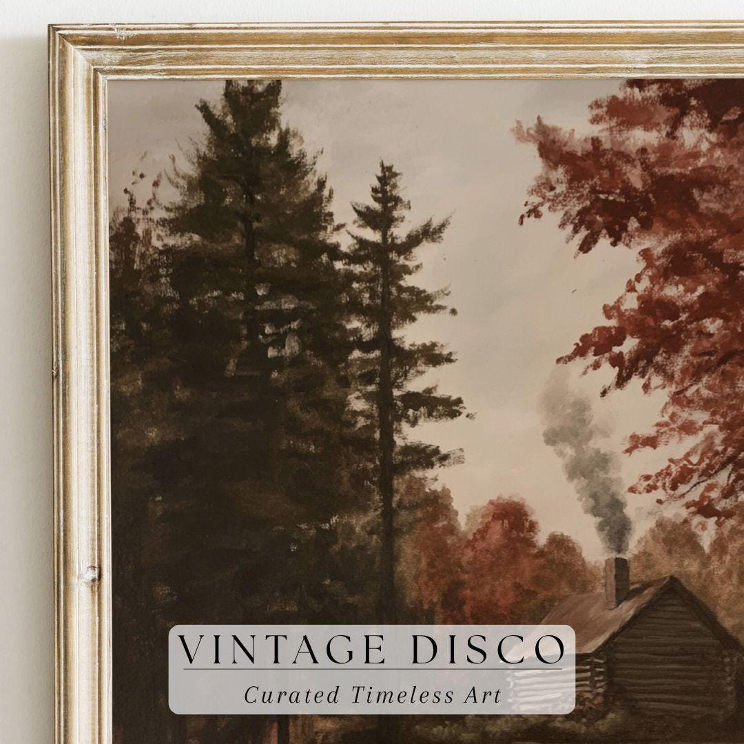Rustic Fall Landscape Print - Vintage Autumn Farmhouse Decor, Neutral ...