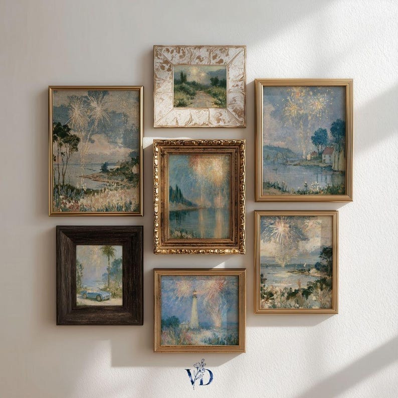 4th of July Gallery Wall Set - Independence Day Prints, Coastal Grandmillenial Patriotic Summer Art