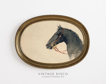 ヴィンテージ馬の肖像画水彩画プリント - 素朴な農家風装飾