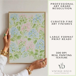 Pastel Pink Blue & Green Watercolor Hydrangeas Set - Preppy Grandmillenial Floral College Dorm Prints