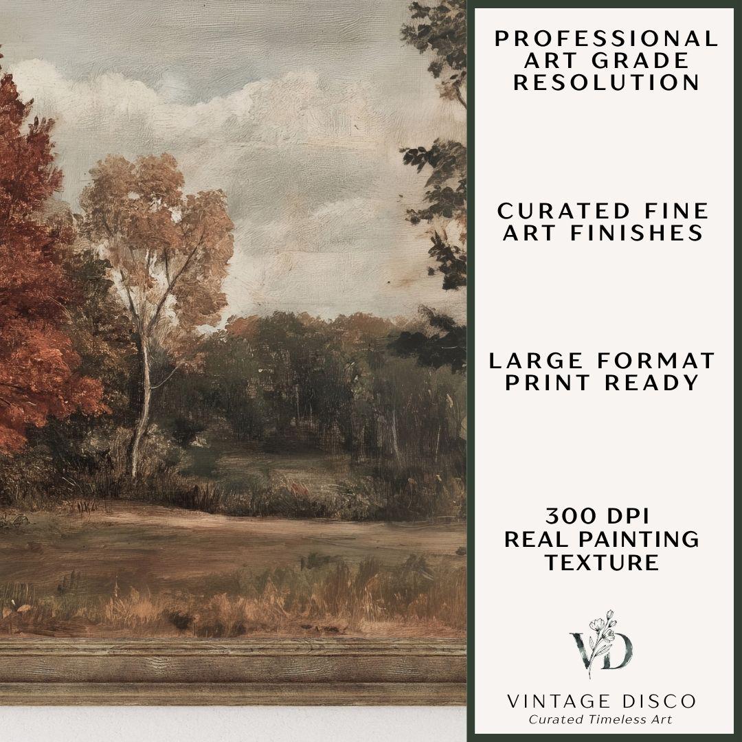 Vintage Fall Landscape Print - Rustic Autumn Farmhouse Decor, Moody ...