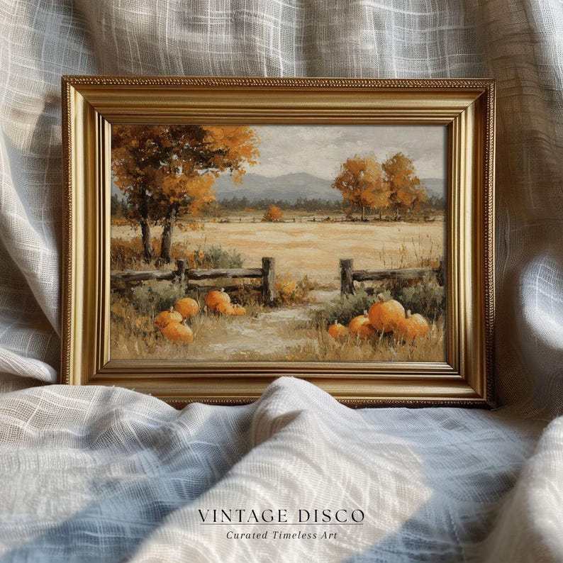 Vintage Pumpkin Patch Landscape Fall Wall Art Printable - Rustic ...