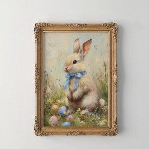 Vintage Easter Bunny Painting, Cottagecore Easter Painting, Light Academia Wall Art,  Printable Cute Rabbit, Neutral Spring Easter Decor