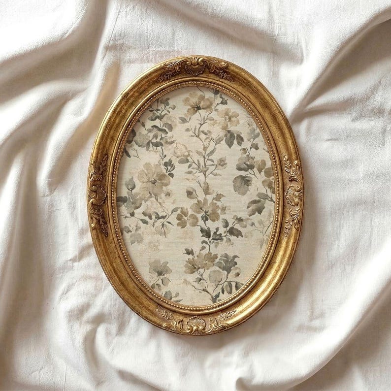 French Country Floral Textile Print - Vintage Botanical Wall Art, Neutral Spring Farmhouse Decor