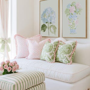 Pastel Pink Blue & Green Watercolor Hydrangeas Set - Preppy Grandmillenial Floral College Dorm Prints