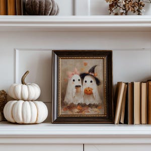 Cottagecore Ghost Couple Coffee Print - Whimsical Spooky Halloween Decor,  Kids Ghosts Fall Printable Art