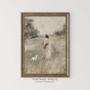 Jesus Leaves The 99 - Christian Good Shepherd Artwork, Lost Sheep Parable, Vintage Bible Painting