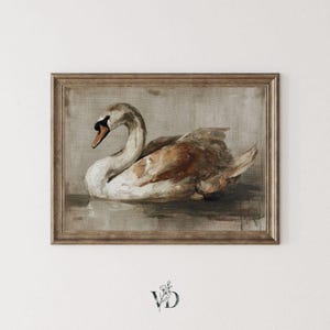 Vintage Swan Print -  Rustic French Country Fall Farmhouse Printable, Cottagecore Autumn Classic Bird Art