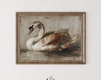 Vintage Swan Print -  Rustic French Country Fall Farmhouse Printable, Cottagecore Autumn Classic Bird Art