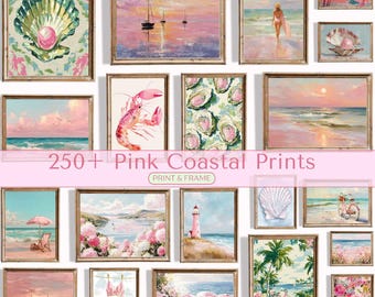 250+ Preppy Pink Coastal Prints - Girly Gallery Wall Set, Grandmillenial Dorm & Summer Apartment Decor