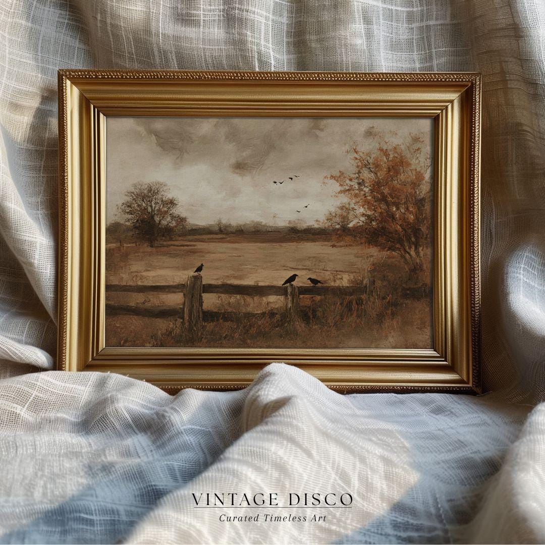 Rustic Fall Farm Landscape Print - Moody Vintage Autumn, Country ...