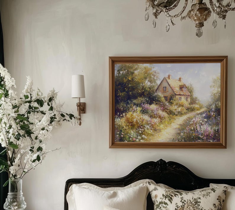 Printable Cottage Garden Wall Art, Spring Landscape Painting, Cottagecore Wall Art, Farmhouse Print, Digital Download Nancy Meyers Aesthetic