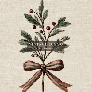 Neutral Holly Berry Holiday Print - Vintage French Country Christmas Art, Minimalist Botanical Winter Printable image 4