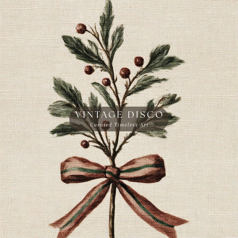 Neutral Holly Berry Holiday Print - Vintage French Country Christmas Art, Minimalist Botanical Winter Printable image 4
