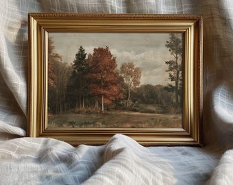 Vintage Fall Landscape Print: Rustic Autumn Farmhouse Cottagecore Decor (Printable Digital Download)